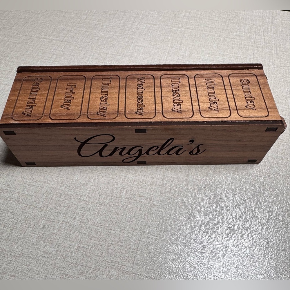 Handmade by me Wood Personalized Weekly Pill Box